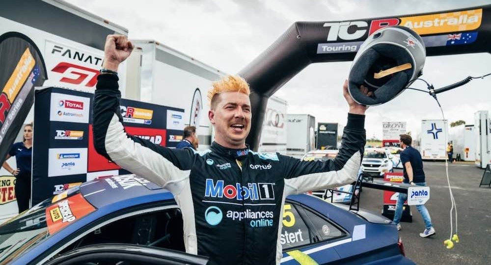 touring car racing series driver celebrating