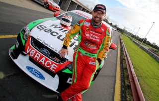 John Bowe Closeup Fastrack V8 Supercar at Sandown Raceway with Wilson Security