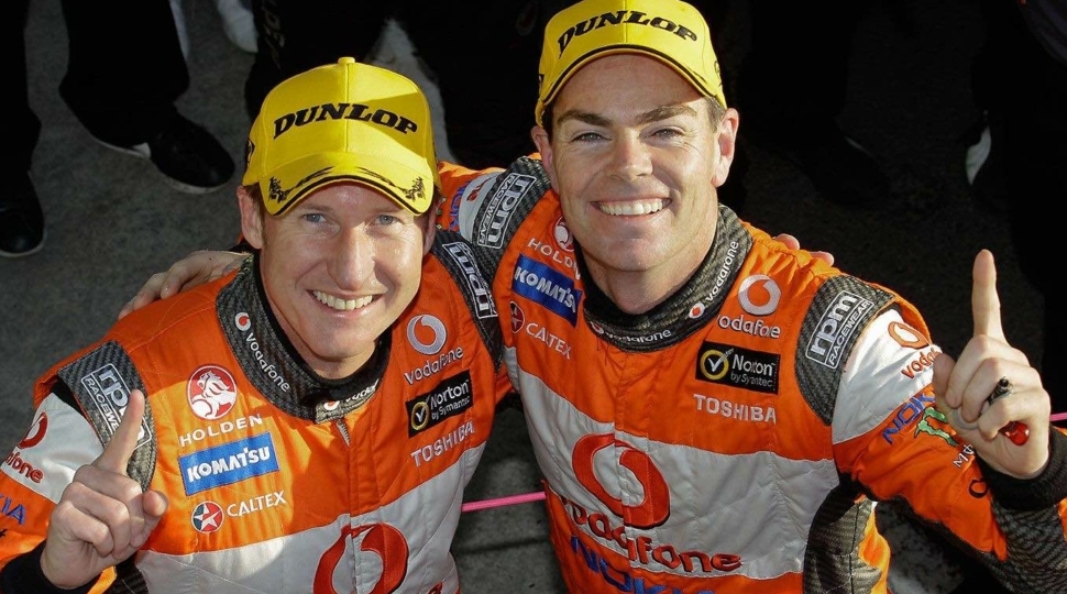 ford vs holden rivalry race car drivers celebrating